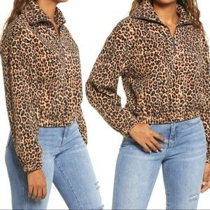 BP. Animal Print Fleece Pullover Leopard Brown Quarter Zip Nordstrom Winter